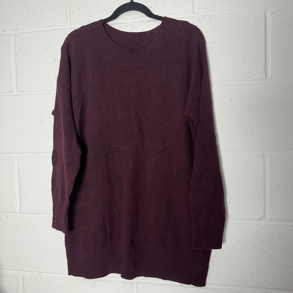 Pure Jill J. Jill Womens Large Tall Burgundy Plum Crew Neck Tunic Sweater Knit